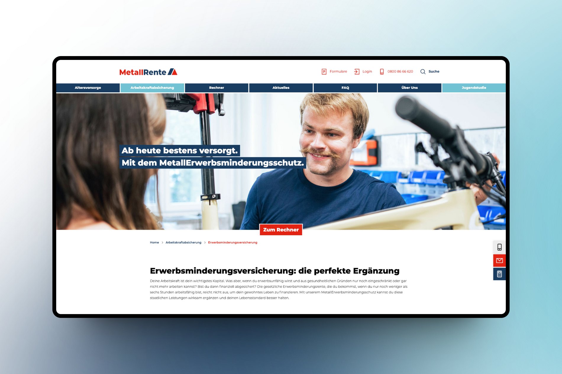 Themenseite im Internetauftritt www.metallrente.de Themenseite im Internetauftritt www.metallrente.de